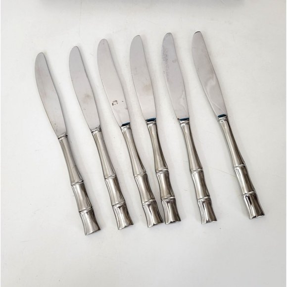 Vintage Stainless Knives with Faux Bamboo Handles Set of Six Boxed - Picture 4 of 9